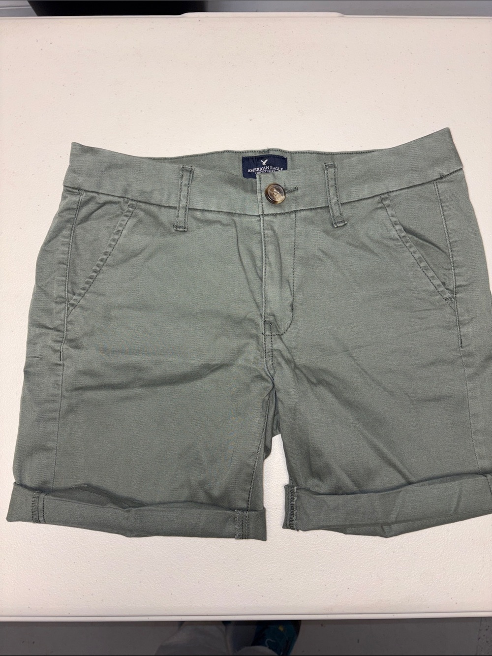 Mid Rise Boyfriend Cut Shorts Green Sz 2